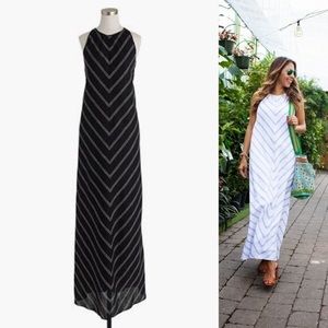 J. CREW Chevron Maxi Dress Linen Size 8 Black